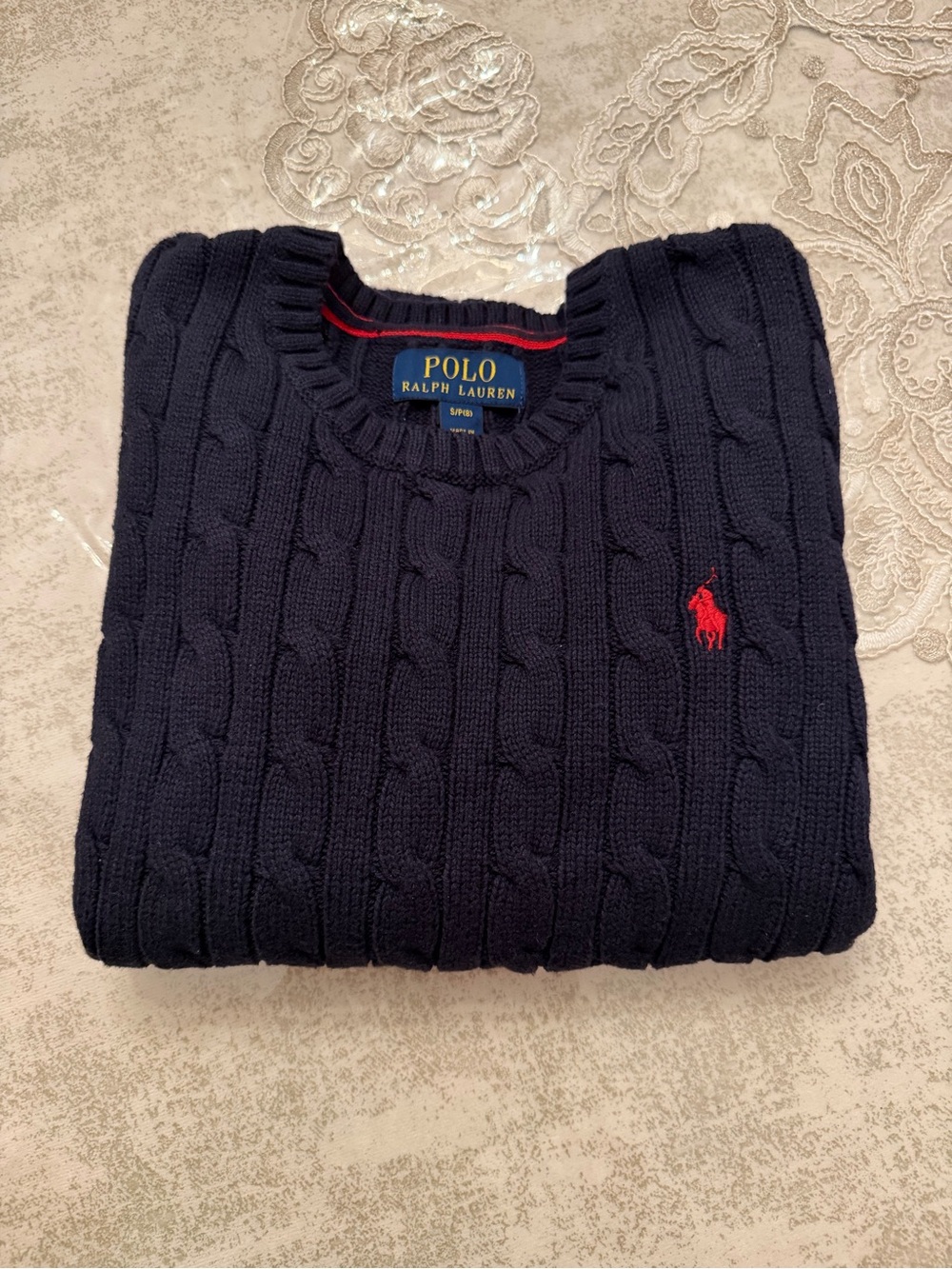Polo Ralph Lauren Boys Navy Cable-Knit Crewneck Sweater Size S/P (8)